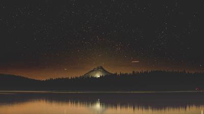 Starry sky lake mountain 4k wallpaper
