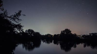 Starry sky lake night image 4k wallpaper