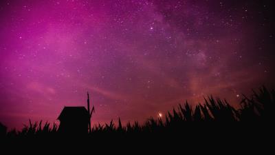 Starry sky mill outline 4k wallpaper