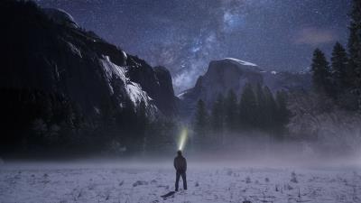 Starry sky mountains night loneliness 4k wallpaper