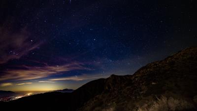 Starry sky mountains stars night 4k wallpaper
