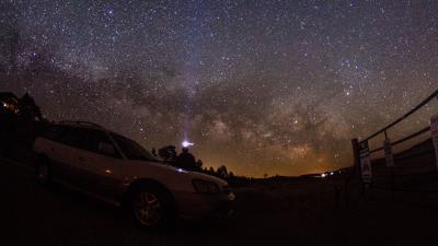 Starry sky night car glitter 4k wallpaper