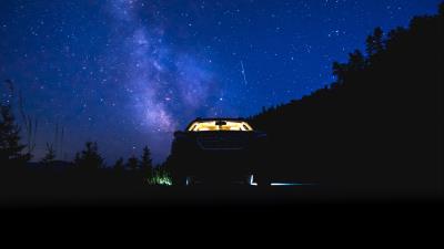 Starry sky night car 4k wallpaper