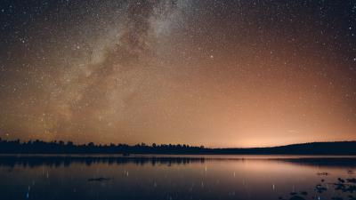 Starry sky night glitter stars river 4k wallpaper
