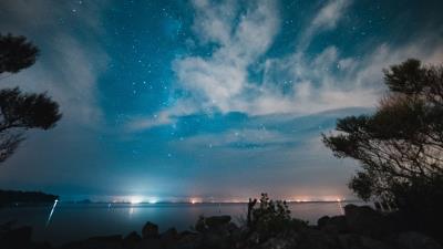 Starry sky night sky river 4k wallpaper