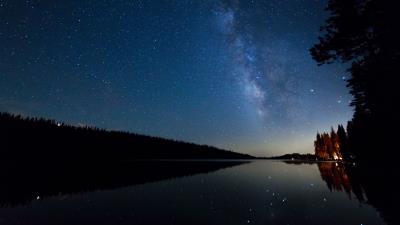 Starry sky night stars lake 4k wallpaper
