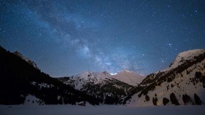 Starry sky space mountains 4k wallpaper