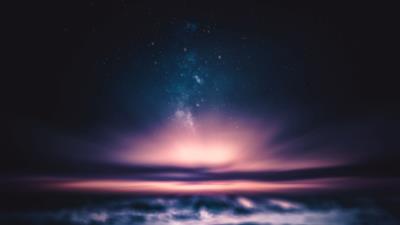 Starry sky space stones shore 4k wallpaper