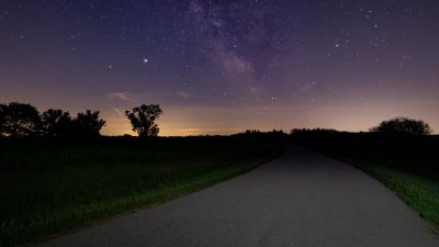 Starry sky stars road 4k wallpaper