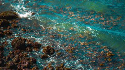 Stones coast sea image 4k wallpaper