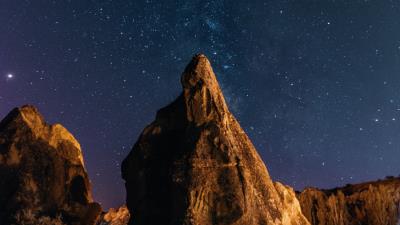 Stones rocks starry sky 4k wallpaper