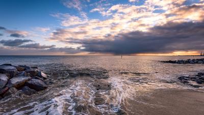 Stones sea sky 4k wallpaper