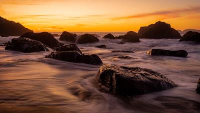 Stones sea sunset image 4k wallpaper