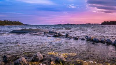 Stones water horizon image 4k wallpaper