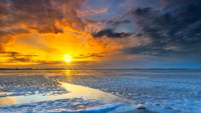 Sun horizon ice 4k wallpaper