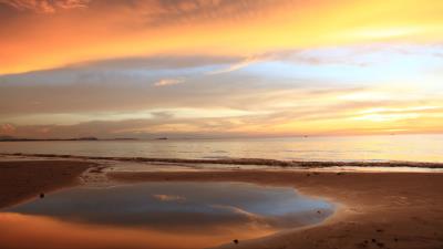 Sunset beach coast 4k wallpaper