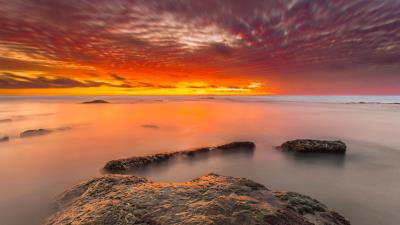 Sunset blocks water 4k wallpaper