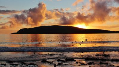 Sunset hill sea 4k wallpaper