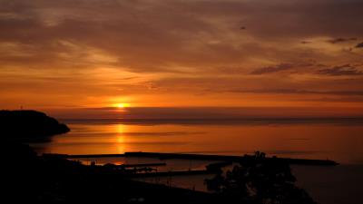 Sunset horizon sea gg 4k wallpaper