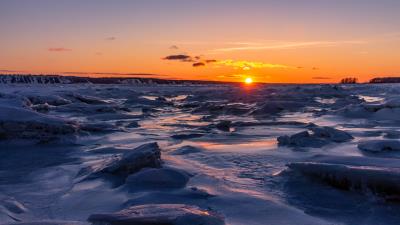 Sunset ice sea 4k wallpaper