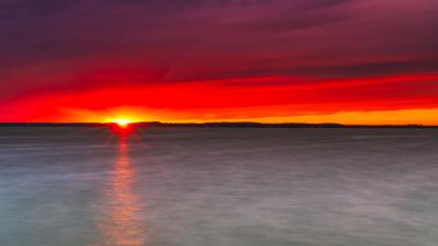 Sunset lake horizon 4k wallpaper