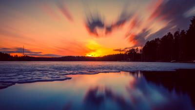 Sunset lake ice image 4k wallpaper