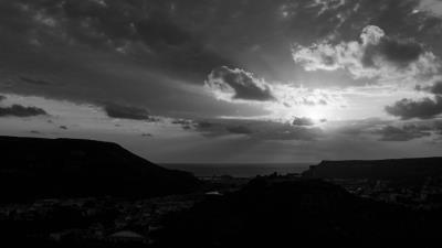 Sunset mountains bw 4k wallpaper