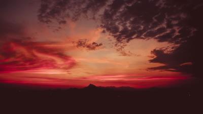 Sunset mountains clouds sky 4k wallpaper