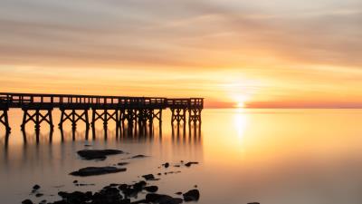 Sunset pier horizon 4k wallpaper