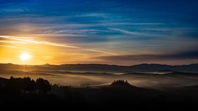 Sunset rays hills 4k wallpaper