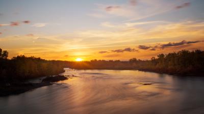 Sunset river trees 4k wallpaper