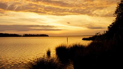 Sunset river twilight 4k wallpaper