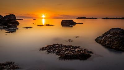 Sunset sea rocks image 4k wallpaper