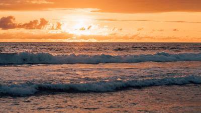 Sunset sea waves g 4k wallpaper