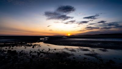 Sunset shore dusk 4k wallpaper