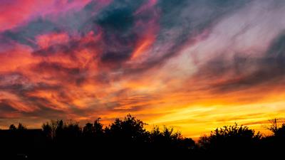Sunset sky trees colorful 4k wallpaper