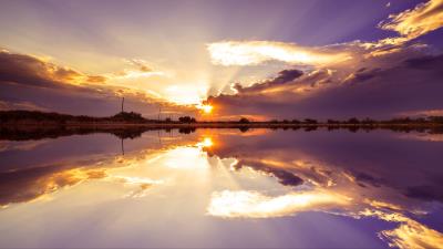 Sunset skyline lake 4k wallpaper