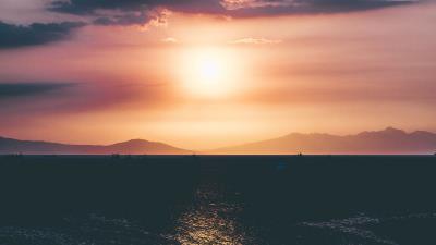 Sunset skyline sea sky 4k wallpaper