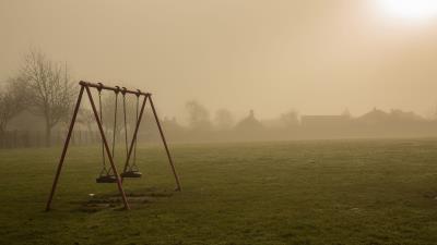 Swings fog sunrise 4k wallpaper