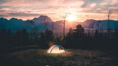 Tent camping landscape 4k wallpaper