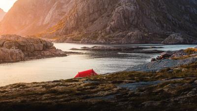 Tent camping rocks 4k wallpaper
