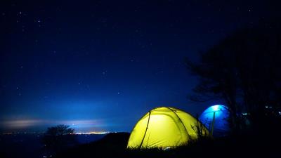 Tent night starry sky 4k wallpaper
