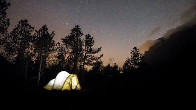 Tent starry sky camping 4k wallpaper