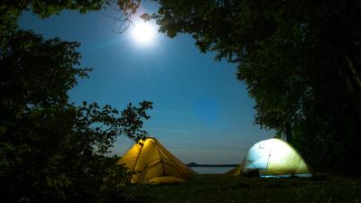 Tents camping trees 4k wallpaper