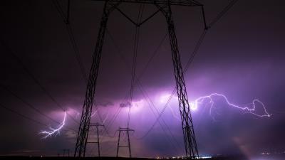 Thunderstorm wires night cloudy sky 4k wallpaper