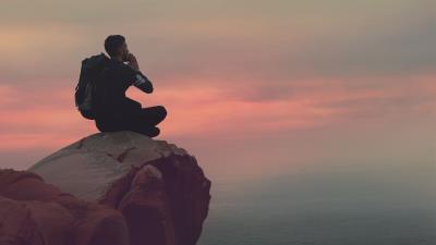 Tourist cliff sky rock freedom 4k wallpaper