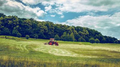 Tractor field grass agriculture 4k wallpaper