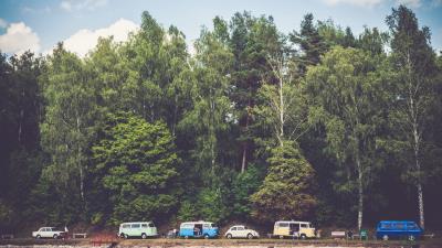 Trees forest vans camping 4k wallpaper