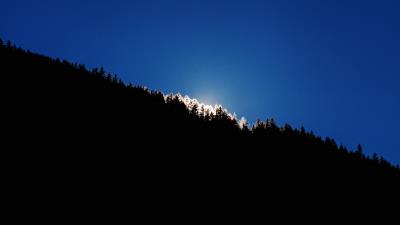 Trees hill light 4k wallpaper