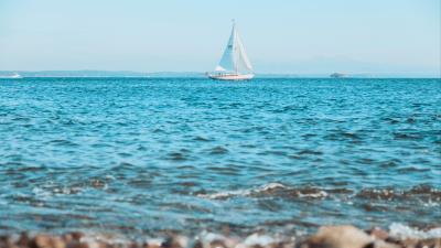 Sea boat sailboat 4k wallpaper